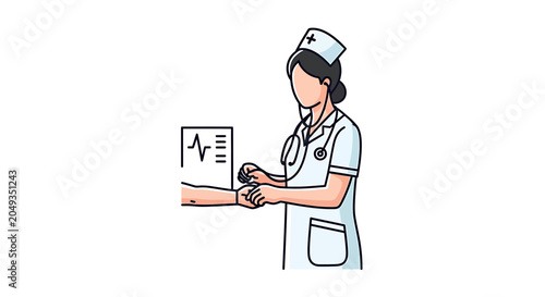 Nurse checking patient's pulse and vital signs on monitor, medical care concept