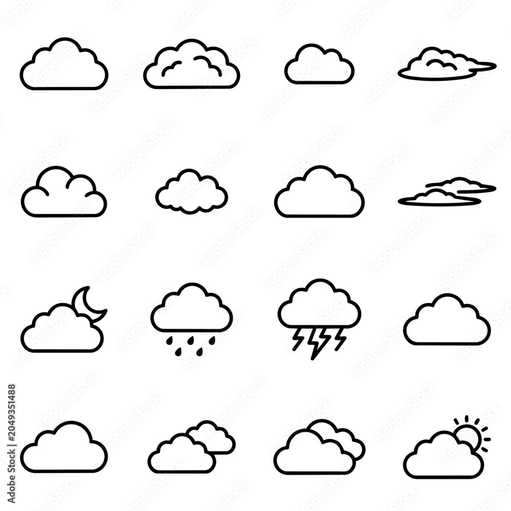Fototapeta premium Cloud Icons Collection: Weather Symbols, Sky Elements, Weather Forecast Icons