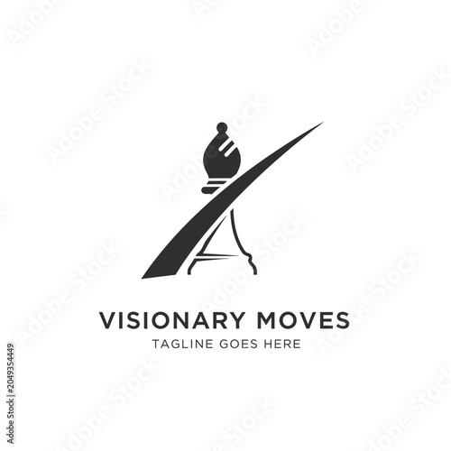 Foto Chess bishop piece with motion swoosh line logo icon.