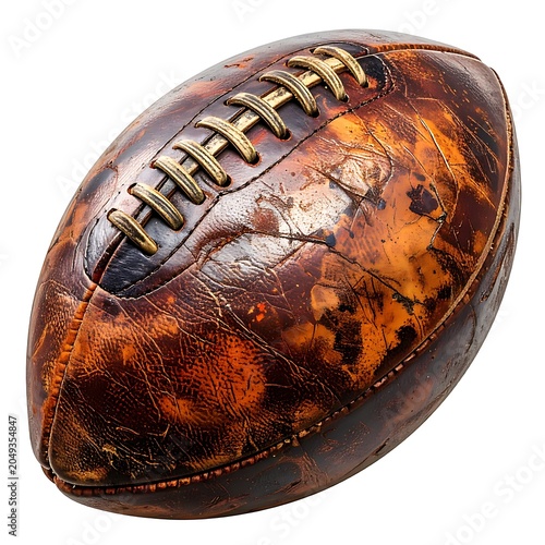 A vintage, worn leather American football