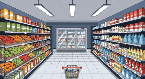 Εκτύπωση καμβά A grocery store aisle with shelves stocked with food and drink products