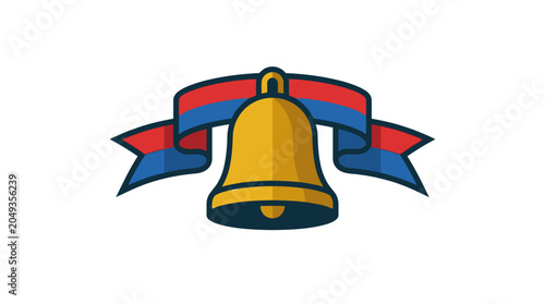 Photos Golden Bell with Red Blue Ribbon.