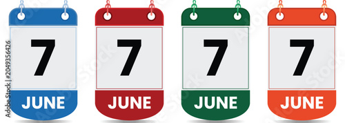 Fotografía June 7 Calendar Date Icon Vector Illustration, Monthly Planner Reminder Badge, E