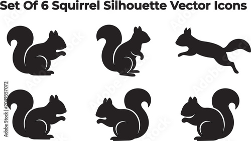 Squirrel Silhouette Vector Icons Set Of Six Black On White