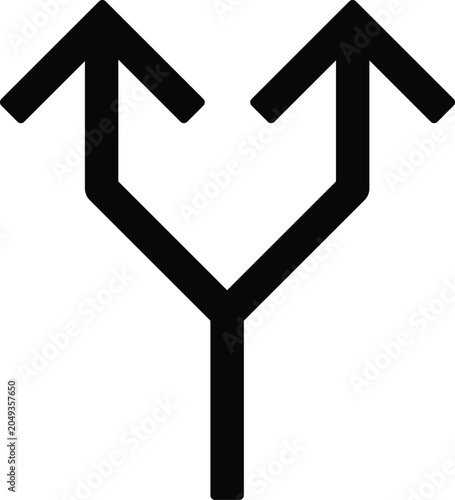 Branching split one path into two upward arrows icon in line art
