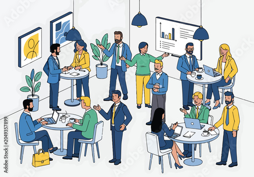 Картината върху платно A group of businesspeople interact and work in an office