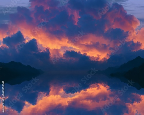 Dreamlike Cosmic Landscape Reflecting the Universe on Mirror Lake, Celestial Dreamscape Universe Panorama, Cosmic Reflection Art Background