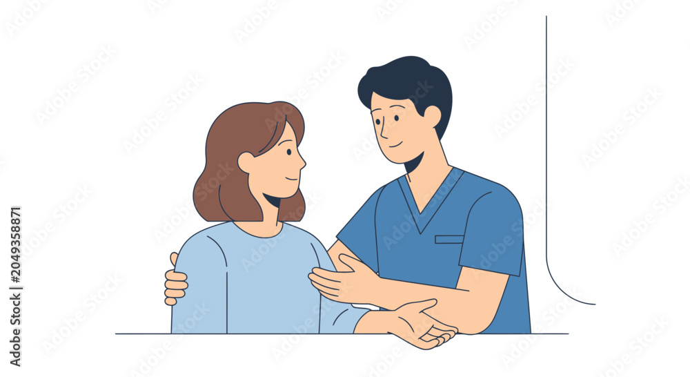 Fototapeta premium Nurse comforting patient, healthcare support, empathy, and care in medical setting