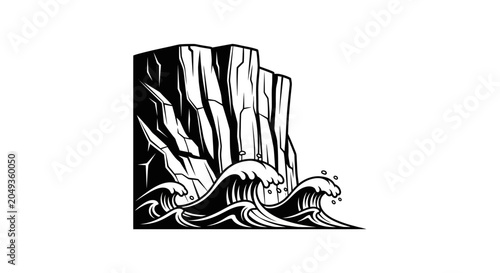 Waves crashing against a cliff face.