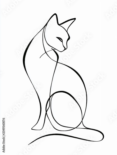 Elegant line drawing of a sitting cat