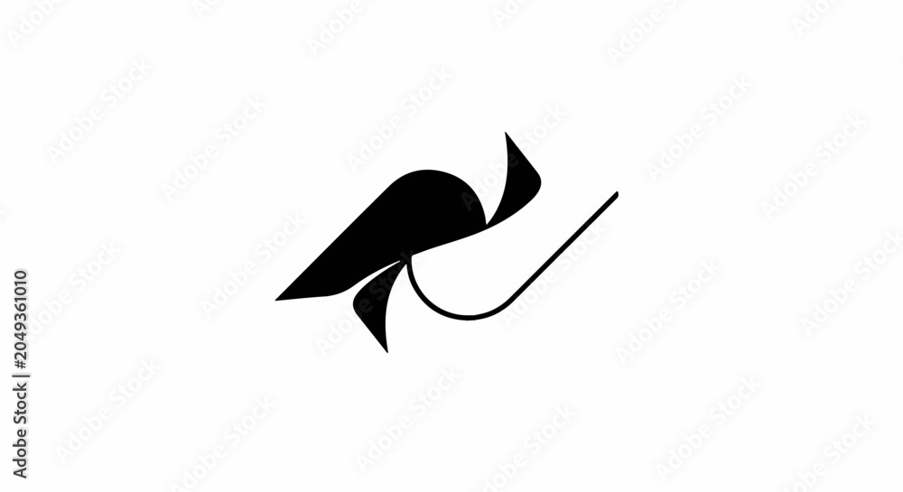 Obraz premium Black abstract shape with sharp points and flowing lines on white