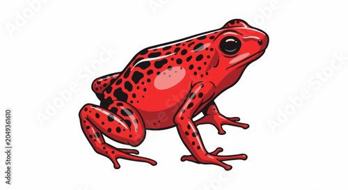 Bright red frog with black spots, digital illustration