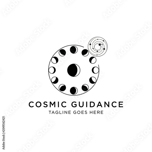 Clean celestial branding design with lunar cycles and cosmic orbits, perfect for astrology services, astronomy clubs, or spiritual guidance and mindfulness apps.