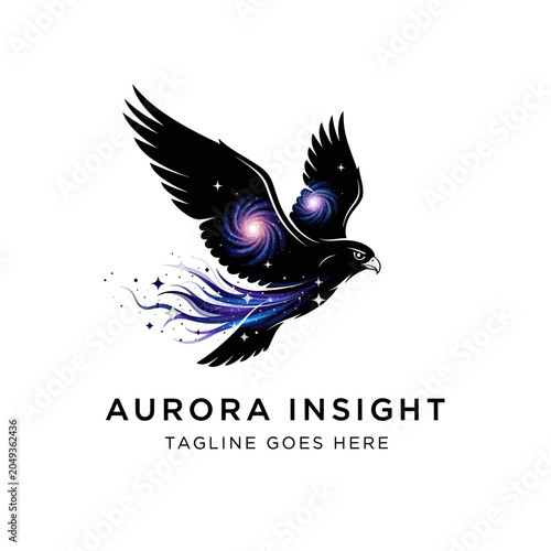 Captivating celestial eagle logo ideal for creative studios, tech startups, and visionary businesses looking for a unique and mystical brand mark.