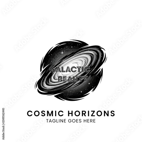 Stylish celestial logo for space-related brands, planetariums, or cosmic-themed media.
