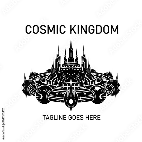 Epic sci-fi logo design suitable for gaming, fantasy literature, and entertainment brands.