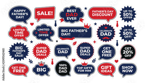 Father's day promotional badges and labels collection for retail marketing