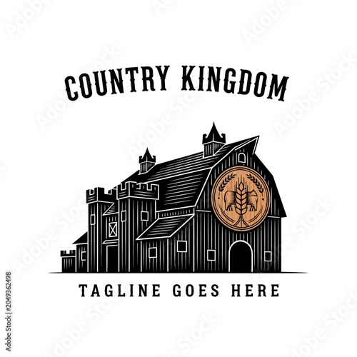 Distinctive farm-castle logo design ideal for agritourism, large estates, premium dairy brands, or heritage agricultural businesses seeking a noble image.