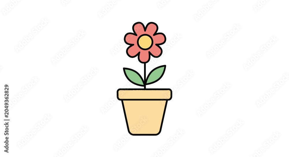 Fototapeta premium Potted pink flower with green leaves