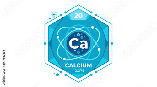 Tableau sur toile Calcium element symbol Ca, atomic number 20, scientific illustration