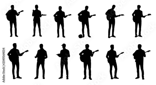Schilderij op canvas Black silhouettes of men playing guitars