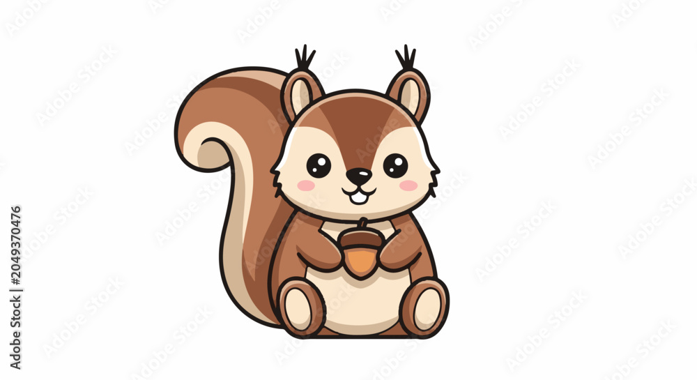Fototapeta premium Cute cartoon squirrel holding an acorn