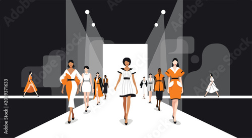 Obraz na plátne A fashion illustration of models walking down a runway