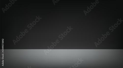 Empty black and gray studio background. Empty Room Studio with table. Space for selling products, backdrop, wallpaper, background, text. Gradient table. Vector illustration.