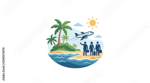 Obraz na płótnie Business Travel Vacation Concept: People Traveling to Tropical Island by Airplan