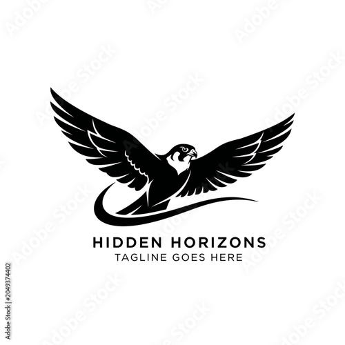 Tableau sur toile Sleek and powerful black and white falcon logo mascot, perfect for branding sports teams, security firms, or outdoor adventure companies