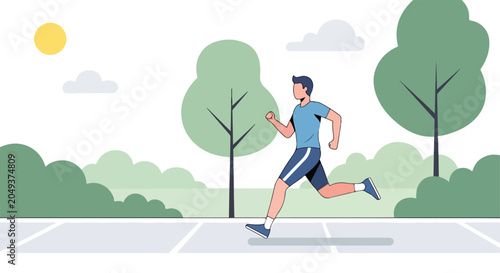 Foto A man jogging on a path in a park on a sunny day