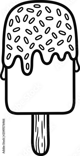 Foto Black and white line art illustration of a delicious popsicle with sprinkles 5