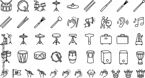 Foto Black and White Line Art Icons of Musical Instruments and Drumming Accessories f