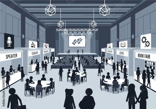 A large room with people at a convention