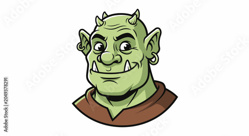 Fotografía Green ogre character with horns and piercings, fantasy illustration