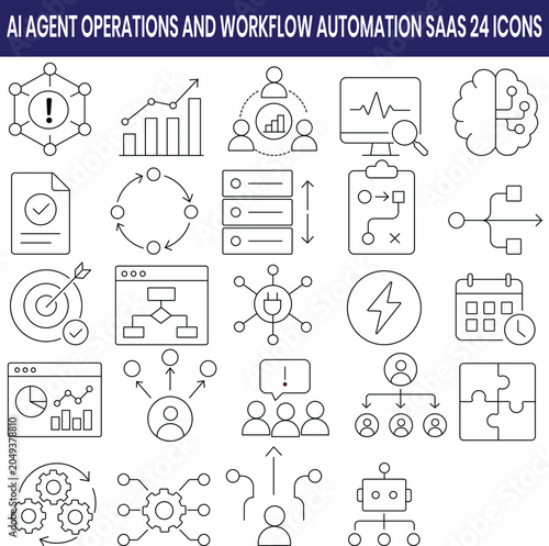 AI Agent Operations and Workflow Automation SaaS Icon Set 