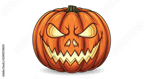 Foto Scary Halloween Jack-o'-lantern illustration with glowing eyes and toothy smile