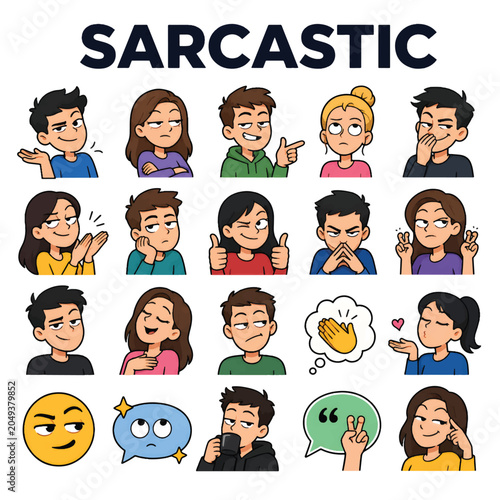 Foto Sarcastic Line Icon Vector Illustration – Irony, Mockery and Witty Expression Sy