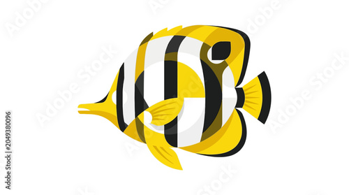 Yellow and black striped fish swimming.
