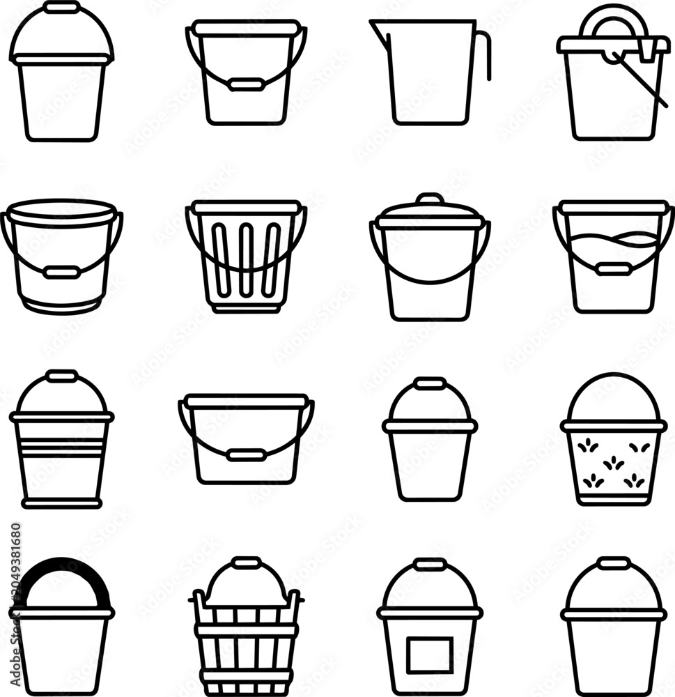 Fototapeta premium Collection of Outline Bucket Icons for Various Uses