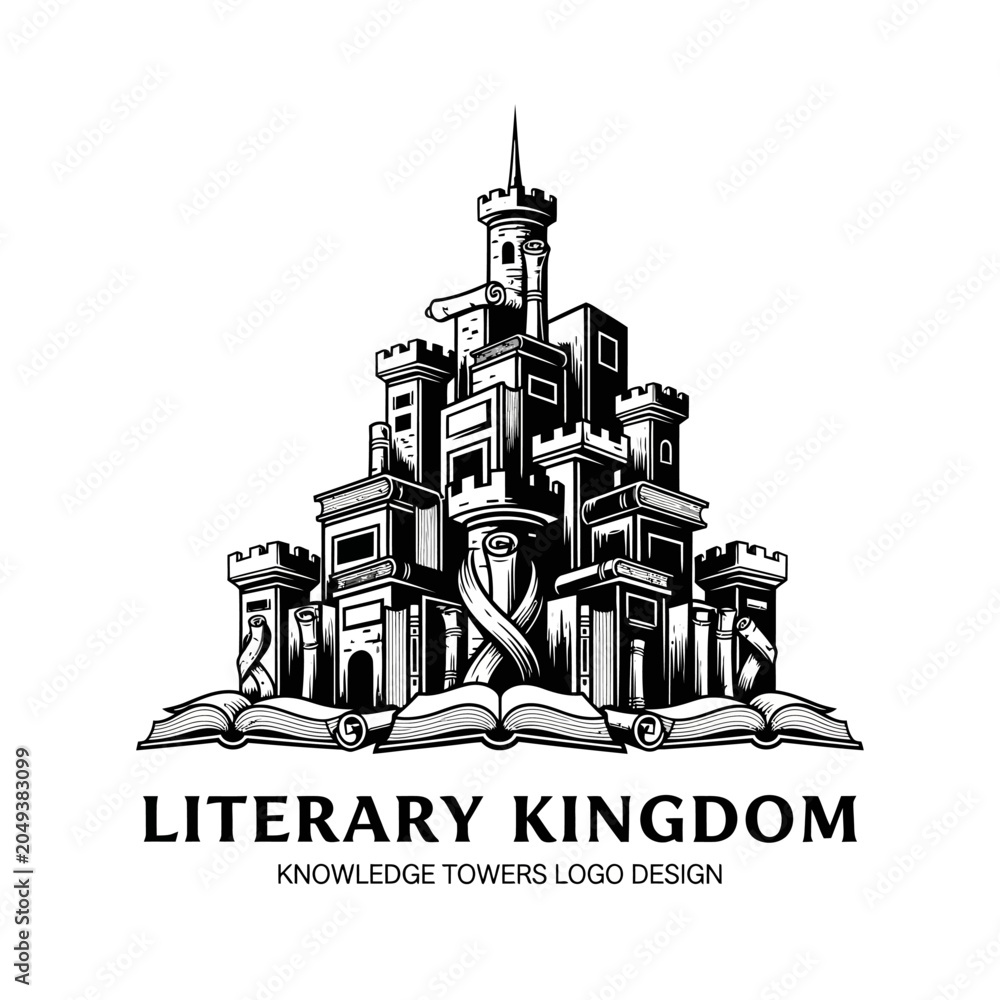 Obraz premium Elegant black and white logo ideal for libraries, publishing houses, or educational institutions celebrating the power of knowledge and reading.