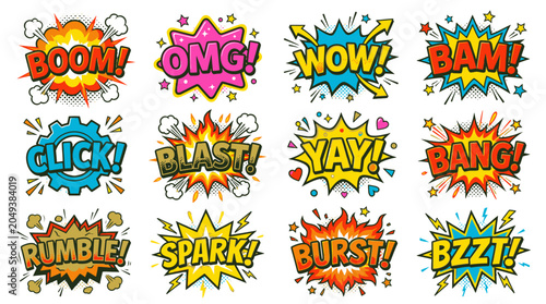 Comic style burst and sound effect bubbles collection.