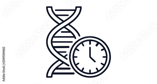 Fotografía Dna strand and clock icon representing biological age and genetics timing with g