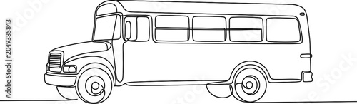 Continuous line drawing of a school bus side view.