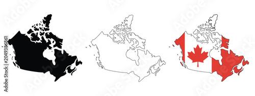 Schilderij op canvas Canada Map Illustration, Solid Black Silhouette of Canada Featuring Detailed Nat