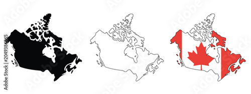 Schilderij op canvas Canada Map Illustration, Solid Black Silhouette of Canada Featuring Detailed Nat