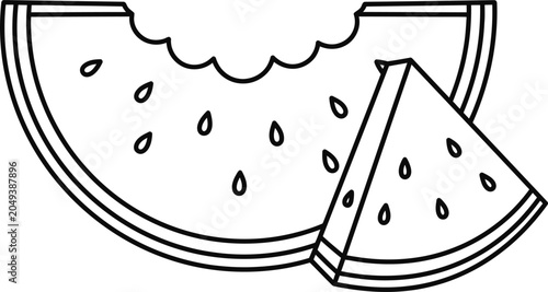 Black and white line art illustration of watermelon slices 16.