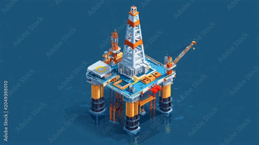 Naklejka premium Detailed Lego Oil Platform Model on Blue Background.