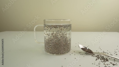 Chia seeds in water. Healthy drink.