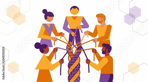 Diverse team collaborating on a DNA structure project.
